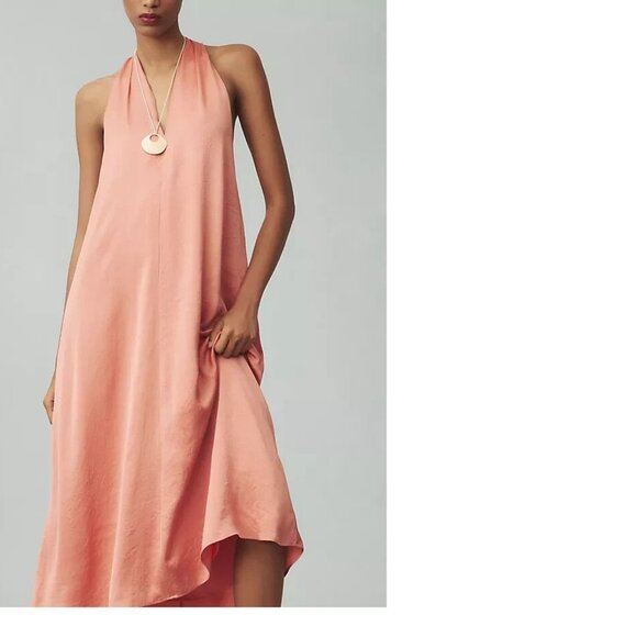 By Anthropologie Halter Silky Midi Dress SIZE M new with tag peach color nwt - Picture 3 of 4